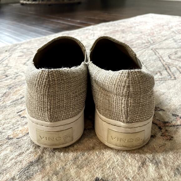 Vince Warren Platform Slip On Sneakers SZ 7.5 Natural Ecru Linen Leather Shoes - Picture 4 of 9